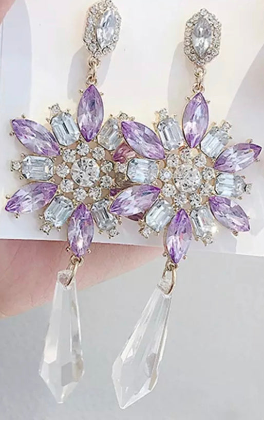 Lavender Crystal Snowflake Drop Earrings