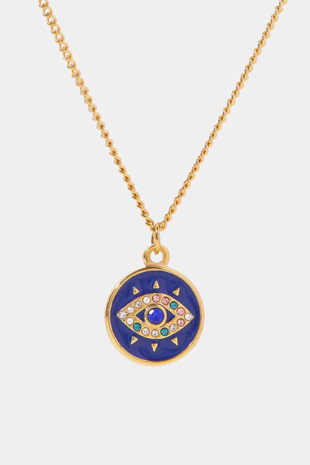 Cubic Zirconia Evil Eye Pendant Chunky Chain Necklace