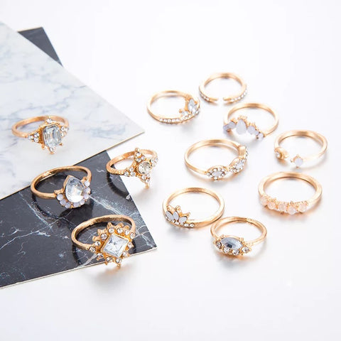 Gold Crystal Ring Set