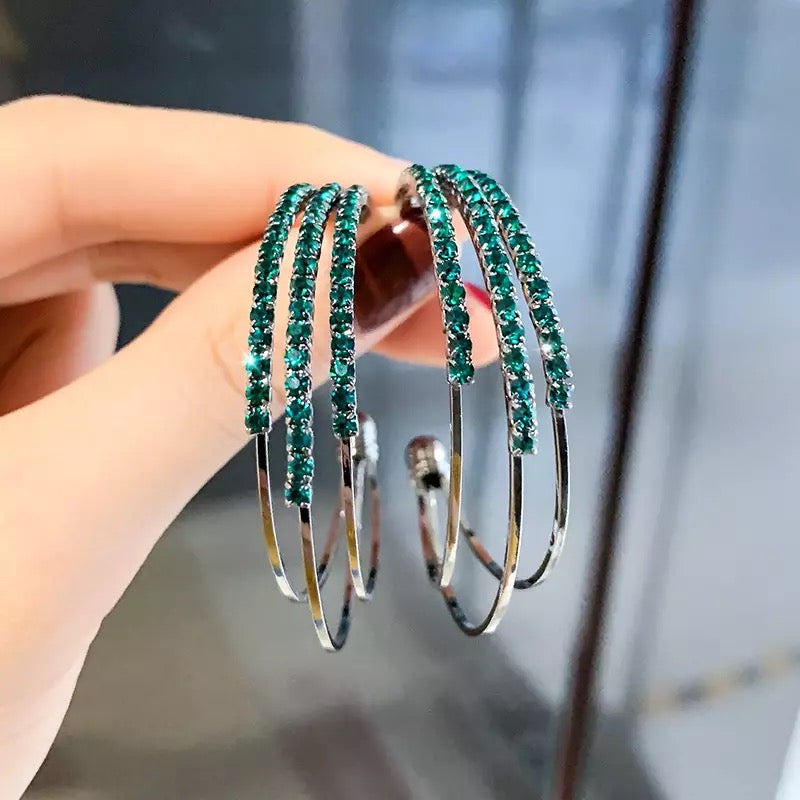 Green Triple Hoop Earrings