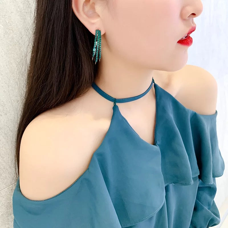 Green Triple Hoop Earrings