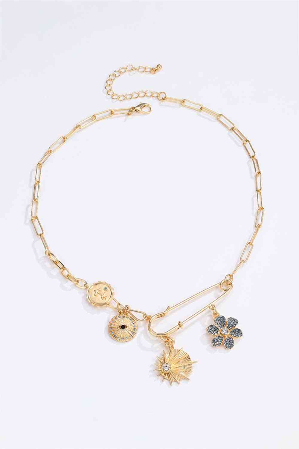 5-Piece Wholesale Rhinestone Flower Paperclip Chain Necklace