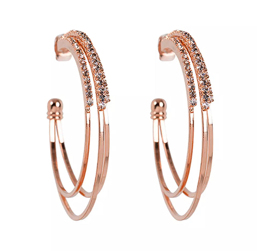 Green Triple Hoop Earrings