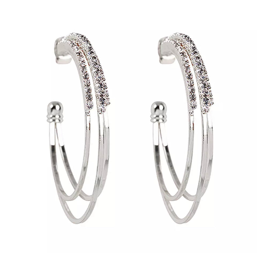 Silver Triple Hoop Earrings