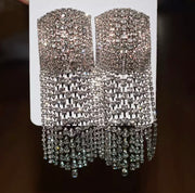 Silver Large Rhinestone Tassel Earrings