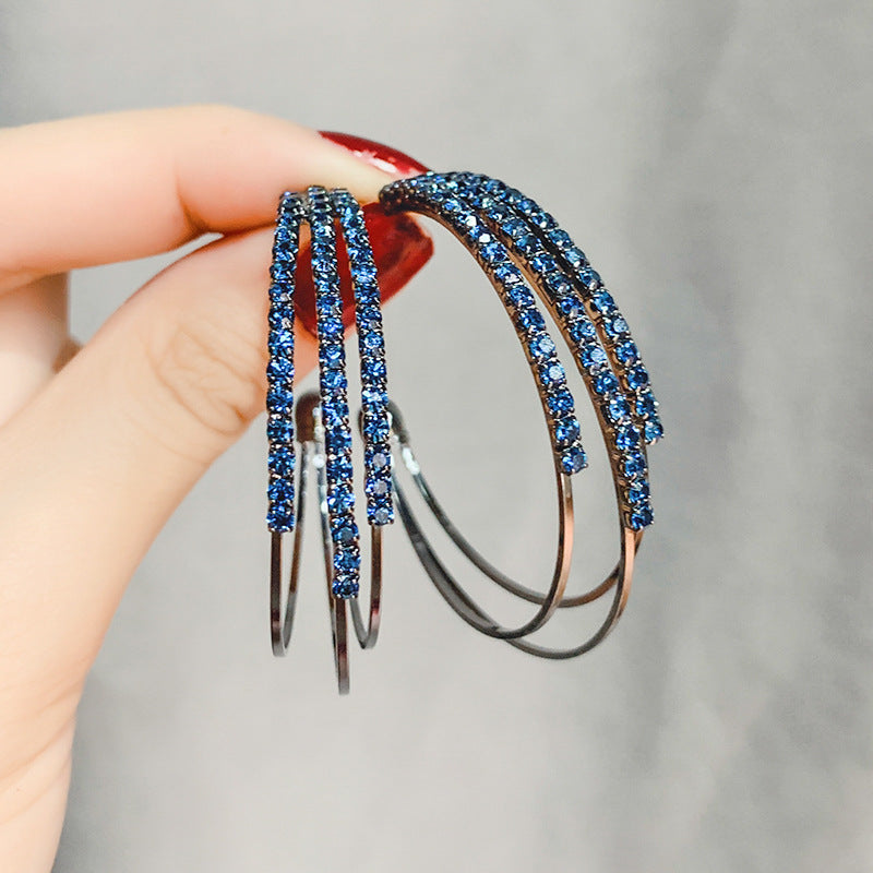 Blue Triple Hoop Earrings