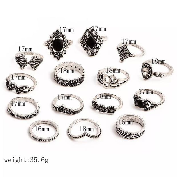Silver Lotus Ring Set