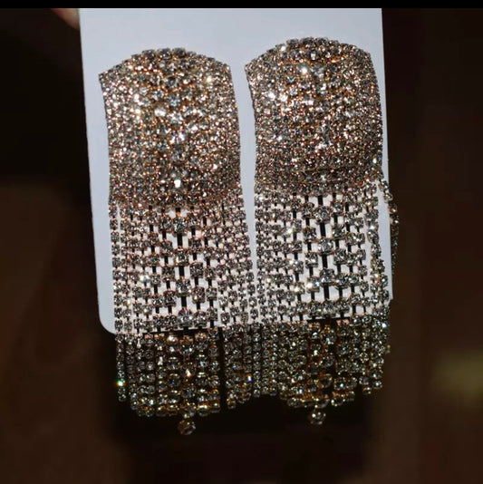 Gold Large Rhinestone Tassel Earrings