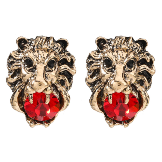 Red Lion Head Stud Earrings