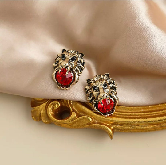 Red Lion Head Stud Earrings