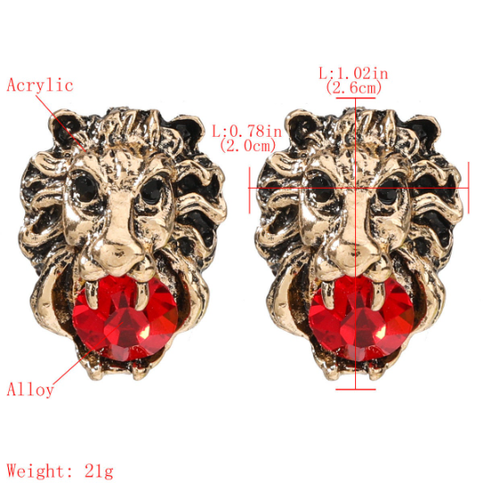 Red Lion Head Stud Earrings