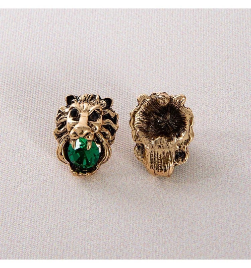 Green Lion Head Stud Earrings