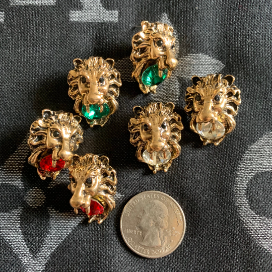Green Lion Head Stud Earrings