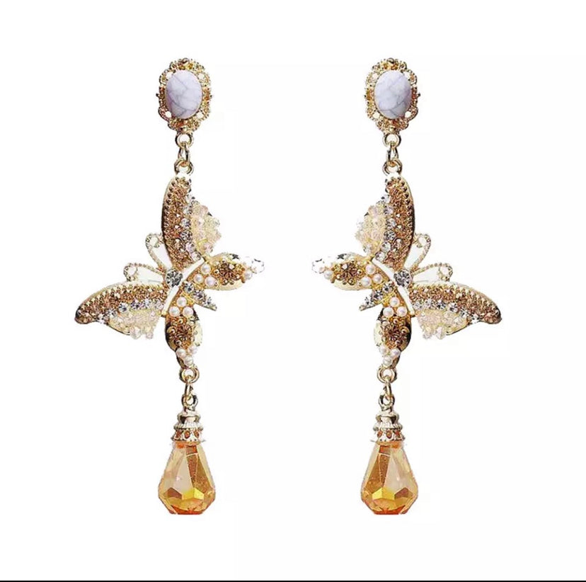 Golden Butterfly Drop Earrings