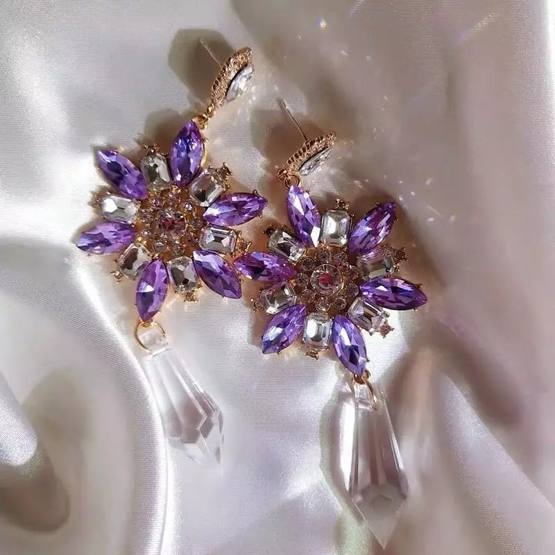 Lavender Crystal Snowflake Drop Earrings