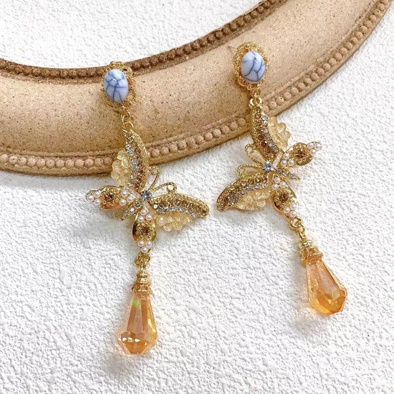 Golden Butterfly Drop Earrings