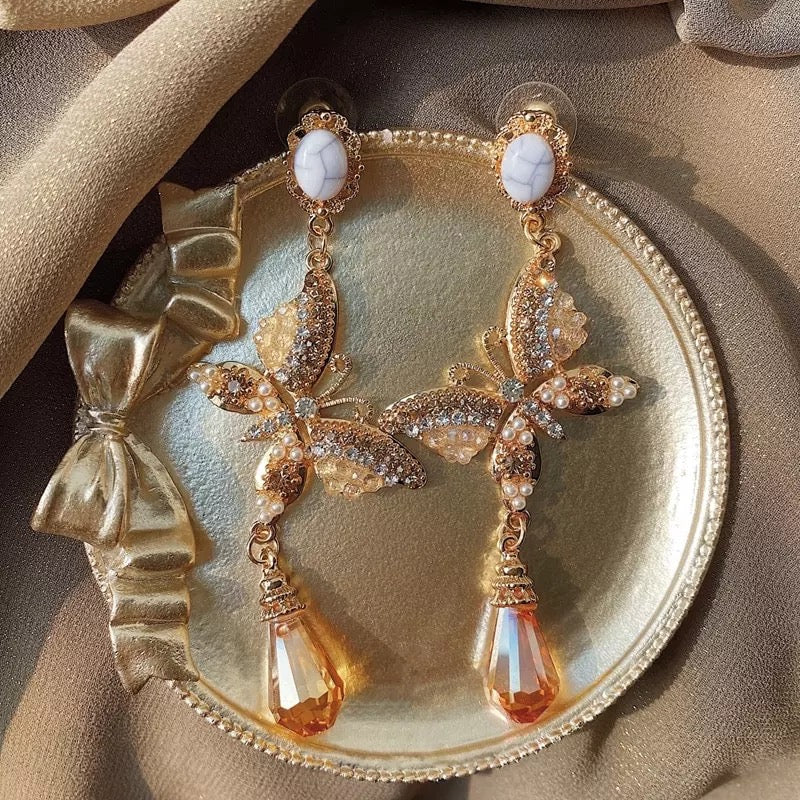 Golden Butterfly Drop Earrings