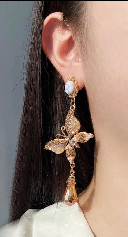 Golden Butterfly Drop Earrings