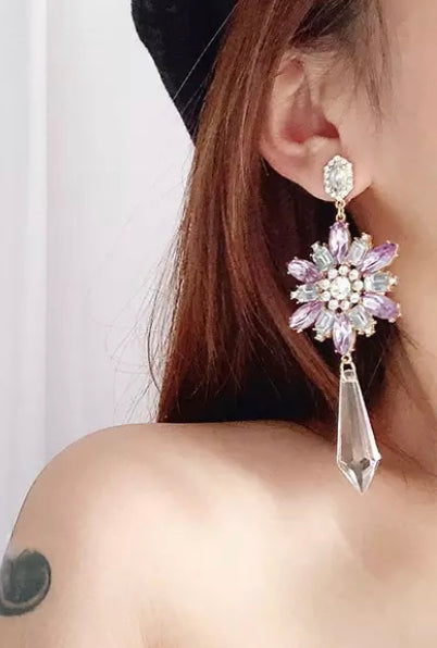 Lavender Crystal Snowflake Drop Earrings